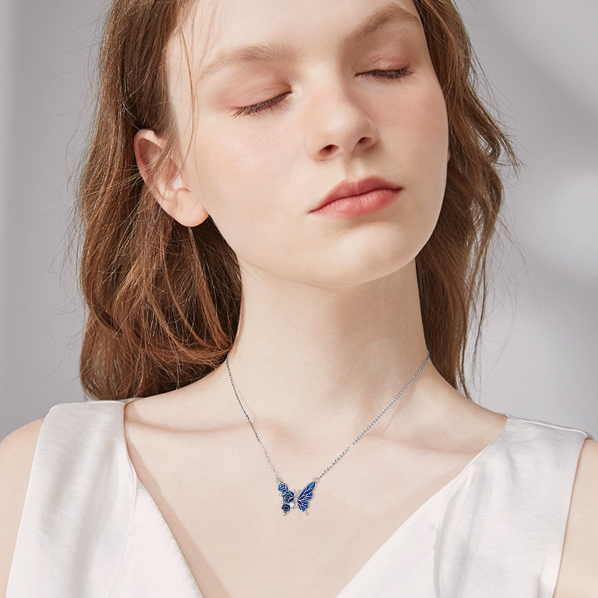 925 Stelring Silver Blue Butterfly Pendant Necklace Butterfly Jewelry for Women Anniversary or Birthday Gift
