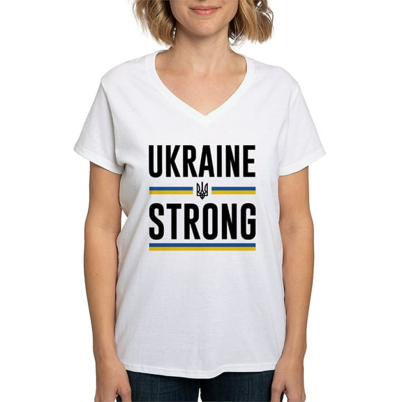 CafePress - Ukraine Strong Women's V Neck T Shirt - Womens Cotton V-Neck T-shirt