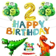 Happy 2nd Birthday Balloons Set Dinosaur Themed Decoration – Dino Happy Birthday Banner and Cake topper Party Supplies