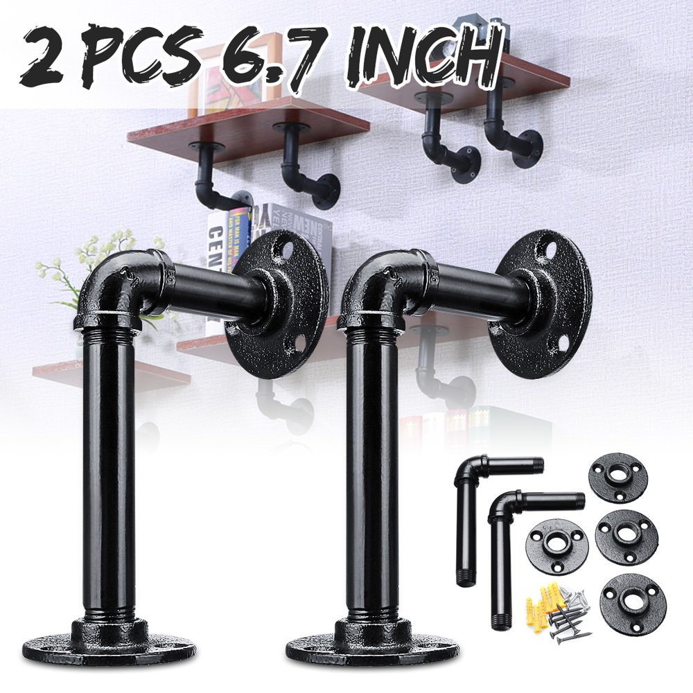 2pcs 5"x7" DIY Industrial Black Iron Pipe Shelf Bracket, Steampunk