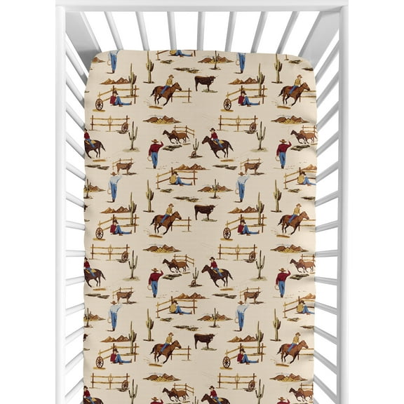 Sweet Jojo Designs Wild West Cowboy Beige Red and Blue Jersey Knit Fitted Crib Sheet