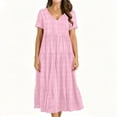 thumbnail image 3 of Iyufng Women's Checkered Dresses V-Neck Short-Sleeve Pleated Dress, 3 of 6