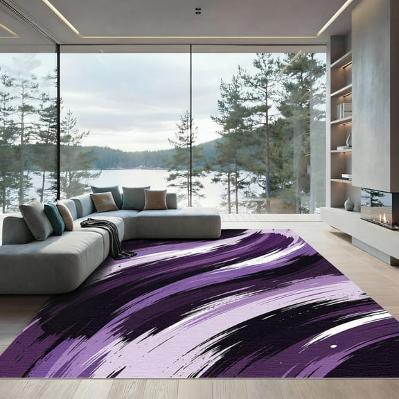 ODIKA 4'x6' Machine Washable Non-Slip Area Rug, Abstract Purple High Traffic Rug, Purple, 1133548