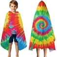 thumbnail image 3 of Rainbow Tie Dye Spiral Hooded Bath Towel，50"x30" for Ages 3 To 12 Kids, Quick Dry Lightweight Soft Microfiber Hood Beach Towel Cover Up for Kids, 3 of 7