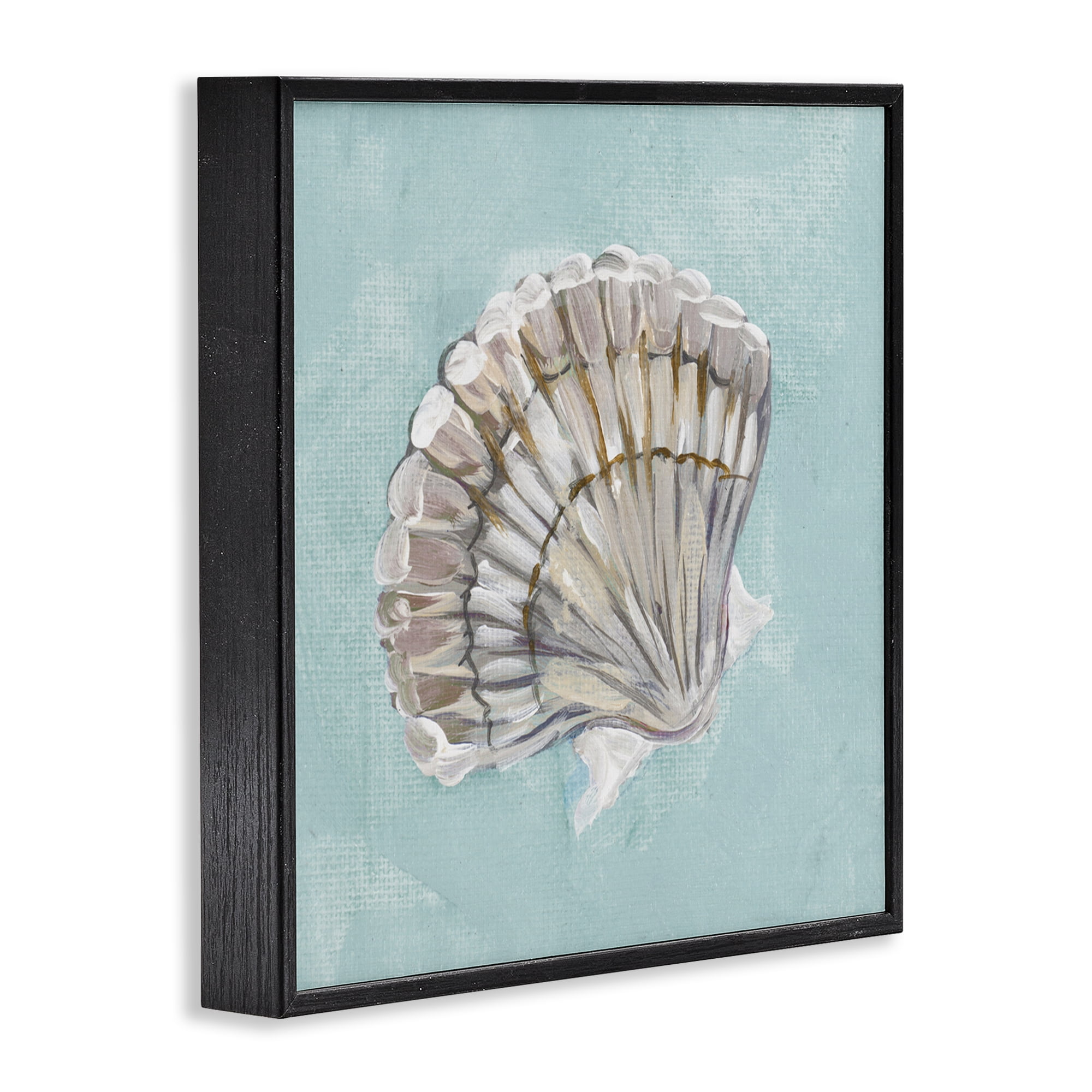 Stupell Industries Brushed Clam Shell Coastal Painting Black Framed Art Print Wall Art, 12 x 12