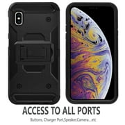 iPhone Xs Max Case, STARSHOP Full Cover Heavy Duty Dual Layers Phone Cover with Kickstand and Locking Belt Clip-Black
