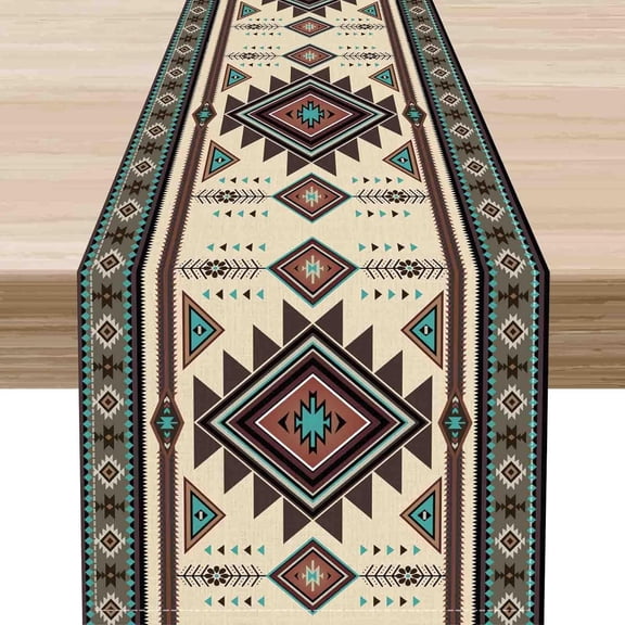 Aztec Table Runner, Southwest Native Tribal Ethnic Abstract Geometric Western Print Farmhouse Coffee Table Center Decor for Home Kitchen Dining Patio Indoor Outdoor Table, 13"x90" Inch