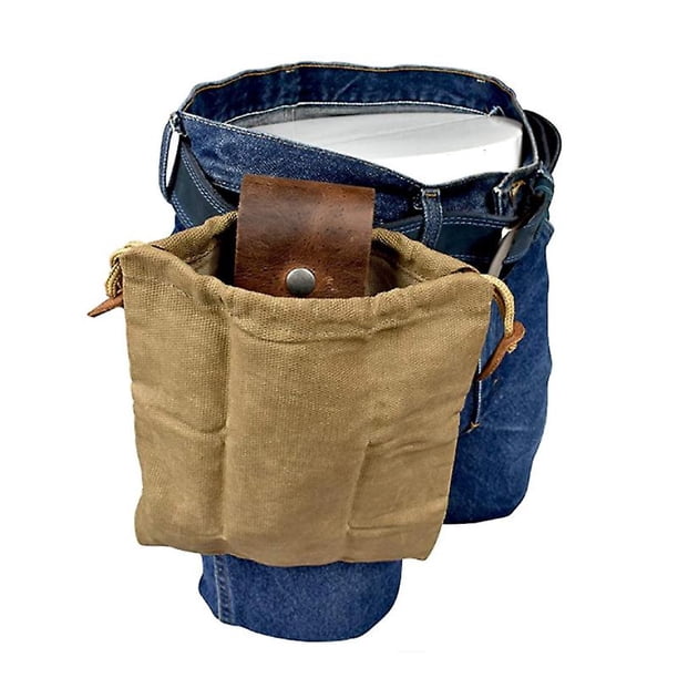 Canvas Forage Pouch, Foldable Canvas Bushcraft Bag, Bushcraft Bag with Drawstring Leather Cover, Waist Hanging Tool Bag for Fruit Picking