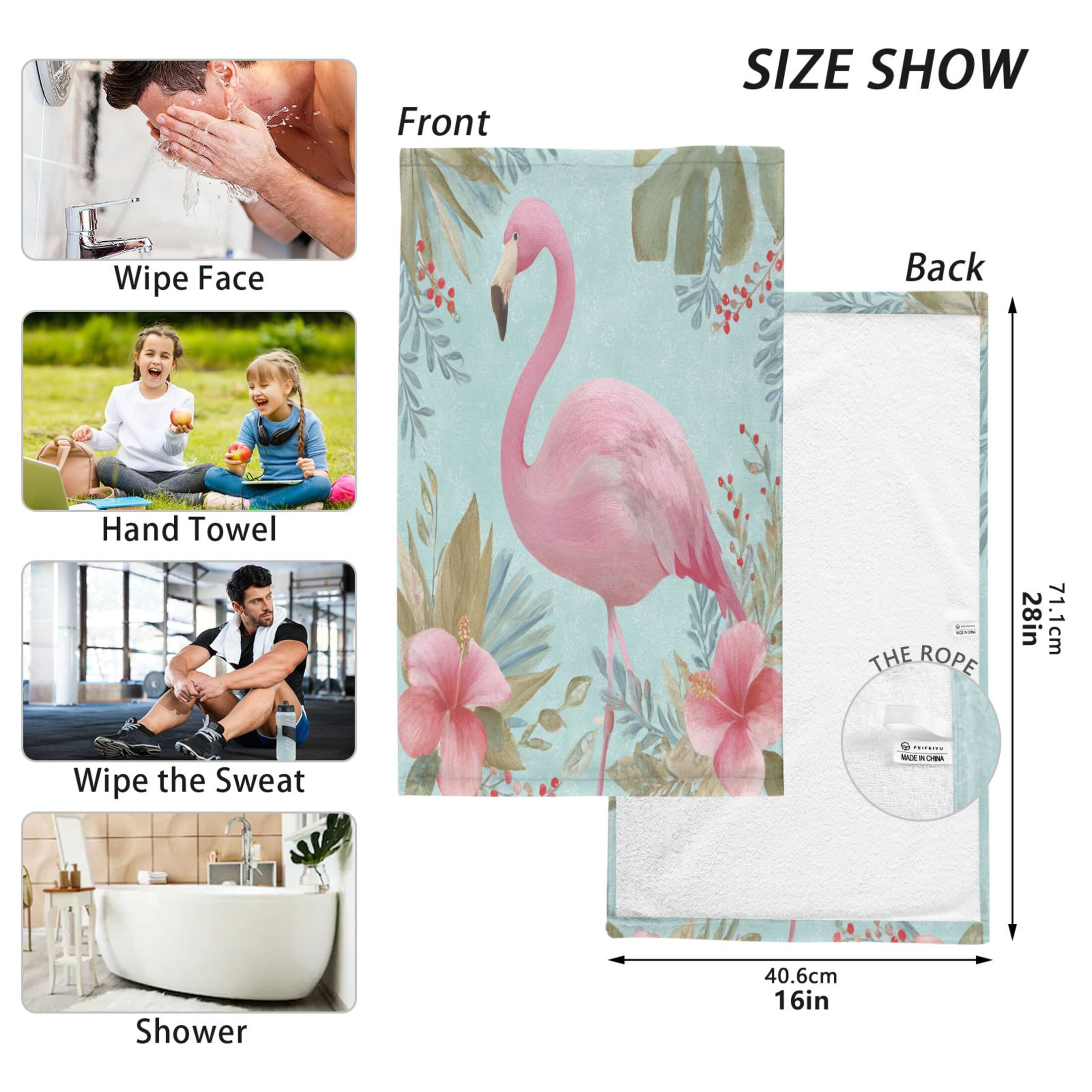 2 Pieces of Cotton Towel Face Towel Set Hand Towel Bath Towel Cotton Bath Towel Sets Pink Flamingo