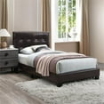 thumbnail image 2 of Poundex Twin Faux Leather Bed Frame with Slats, Brown, 2 of 9
