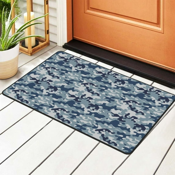 Geometric Blue Camouflage Rugs Doormat, Non-Slip Machine Washable Carpets Floor Door Mat , 36" x 24"