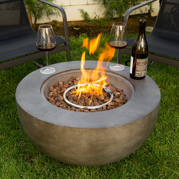 27 5 Outdoor Round Fire Pit Bowl Propane Gas Fueled W Lava Rocks Cover Auto Ignition With Dark Grey Com 27 5 Outdoor Round Fire Pit Bowl, Round Bowl Fire Pit Propane
