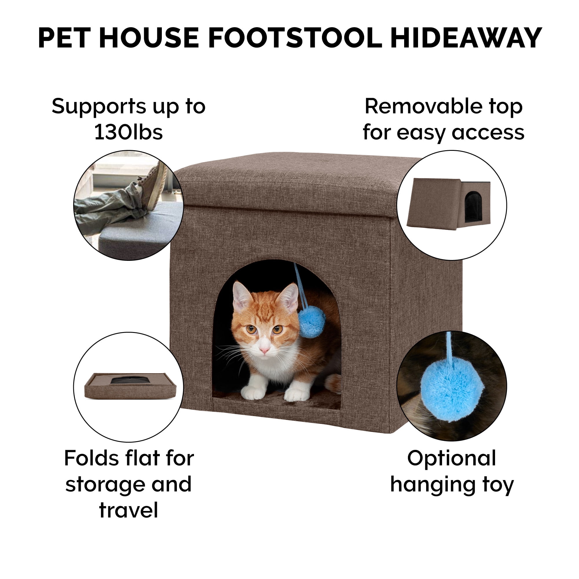 FurHaven Pet Products Small Pet House Footstool for Dogs & Cats - Coconut Brown