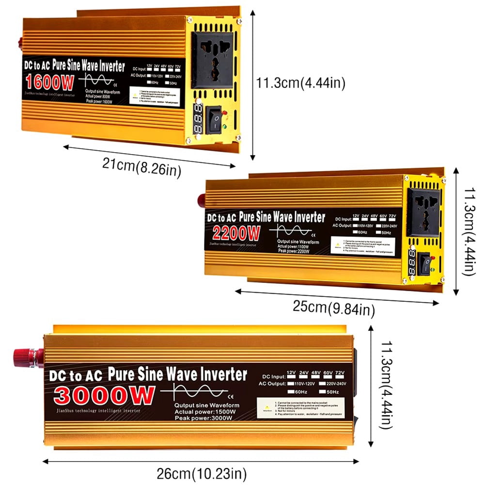 Yashili Pure Sine Wave Inverter DC12V To AC220V 3000W Voltage Converter Transformer 12V-3000W
