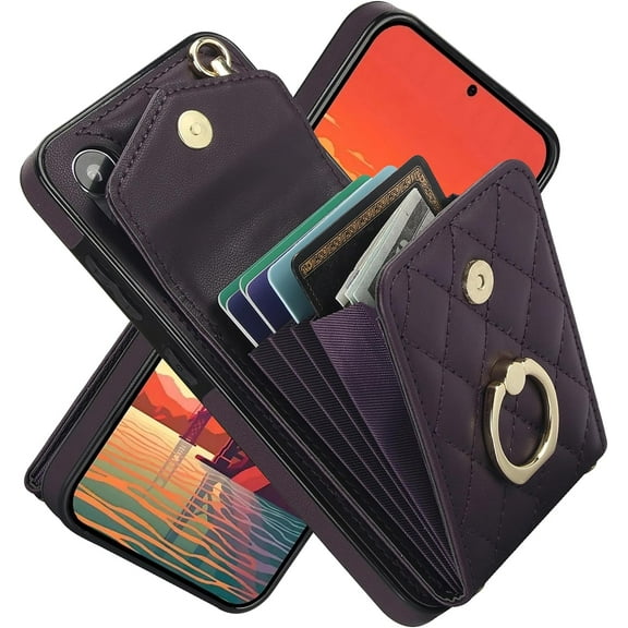 S24 Phone Case Wallet,RFID Blocking Case Wallet with Card Holder and Kickstand,Leather Cell Phone Case with Compatible with Samsung Galaxy S24 Ultra/S24 /S24 Plus (Dark Purple, S24)