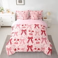 thumbnail image 2 of Homewish Kawaii Bow Tie 7-Piece Bedding Comforter Set,Summer Fruit Cherries King Bedding Sets,Pink Red Bed Sheets For Girls Kids,Breathable Home Decor Reversible, 2 of 8