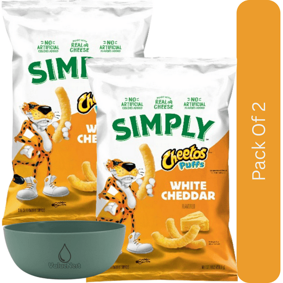 Simply Cheetos Puffs White Cheddar Cheese Flavored Snacks, 8 oz Bag With Olive Green Bowl By ValueNest