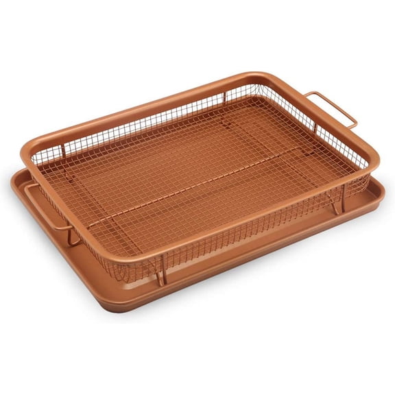 Crisper Basket,Crisper Tray, Baking Pan Set Basket,Copper Crisper Tray, Deluxe Air Fry in Your Oven,Baking Pan-2-Piece Set (Square) Square