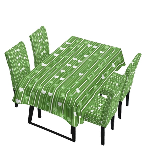 TSOVTHRID Shamrock Heart Stripe Print Rectangle Tablecloth Chair Cover Set 5-Piece Table Covers Table Cloth Stretch Washable Chair Cover for Kitchen Dining Room St. Patrick's Day Decoration