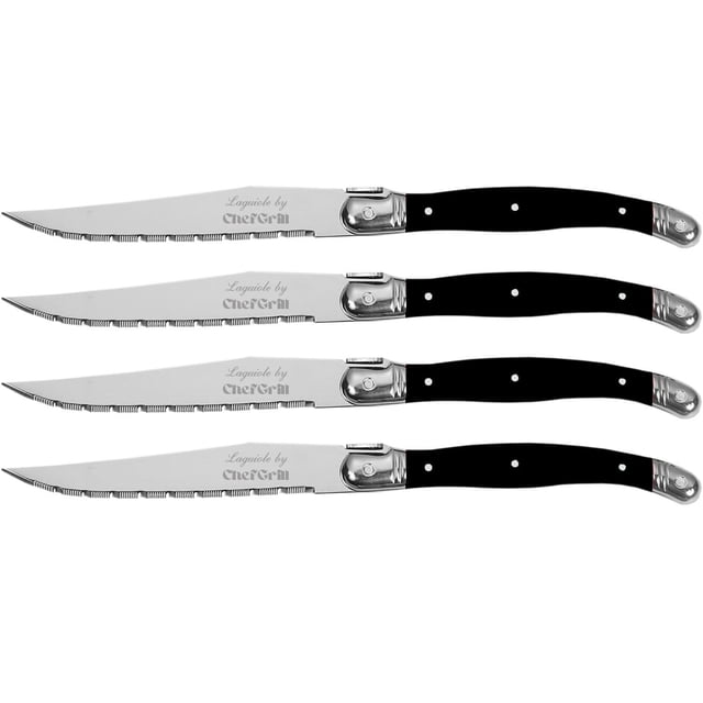 Cuchillos con Mango Ergonómico VentDepot LaguioleBlack 4 pzas 23 cm Negro Acero Inoxidable Cuchillo para carne