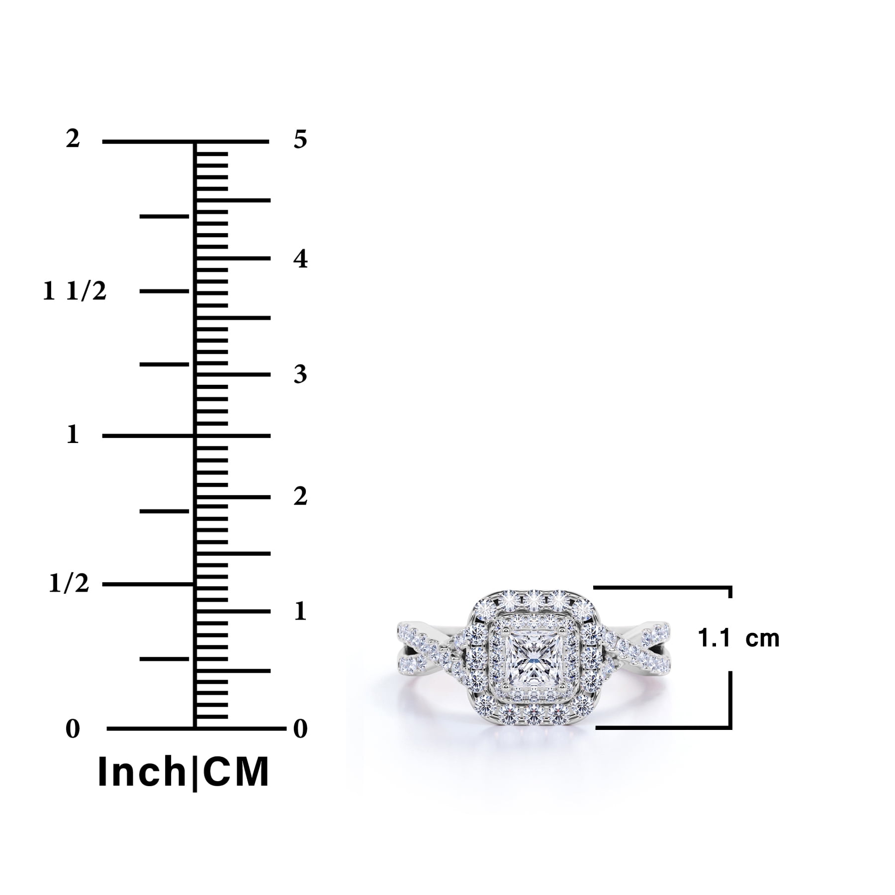 JeenMata 1 Carat Princess Cut Moissanite Engagement Ring - Bridal Set - Double Halo Ring - Cluster Ring - 18k White Gold Plated for Women
