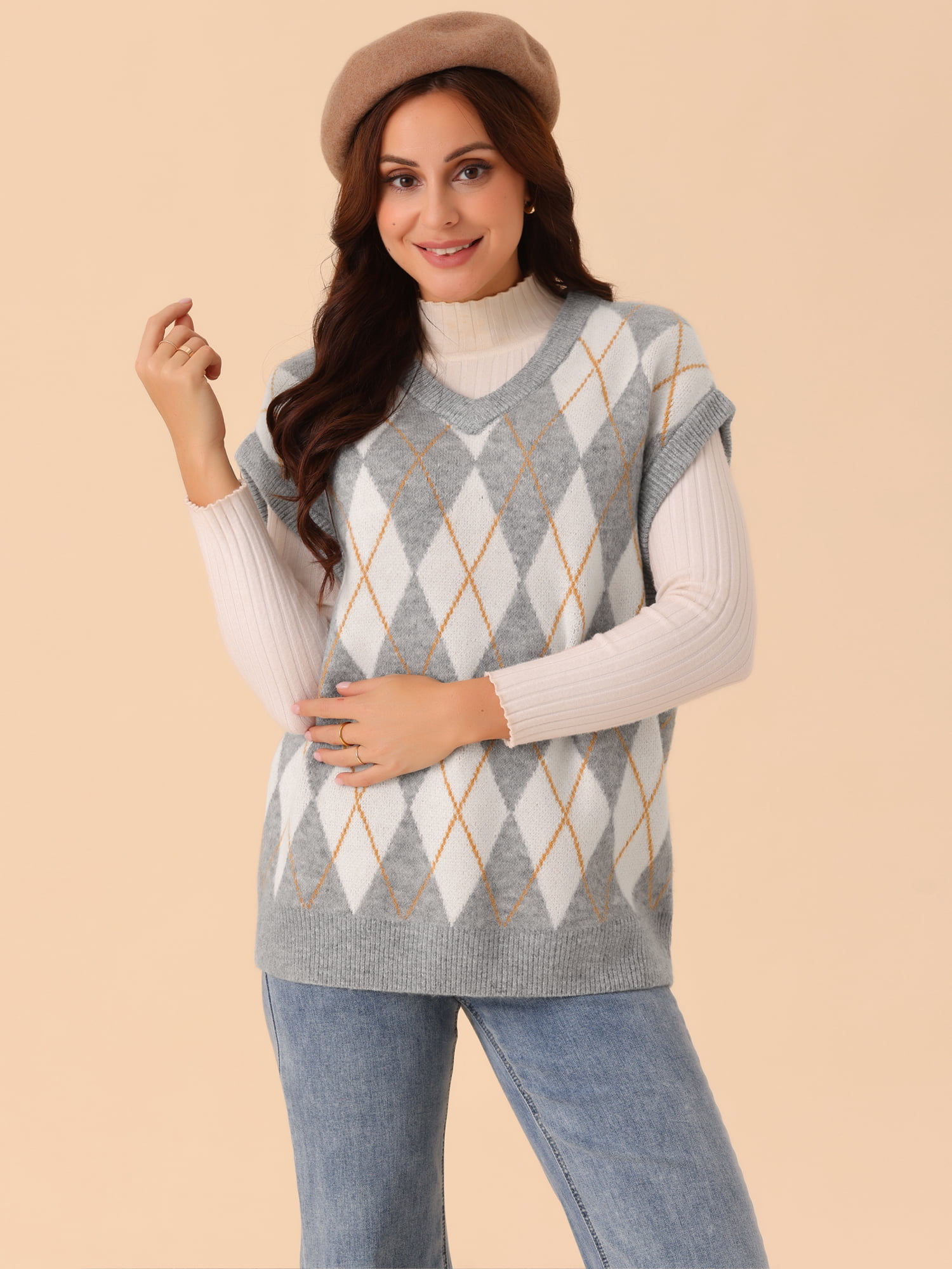 DARING DIVA Plus Size Contrast Color Sweater Vest Knit Pullover M Grey
