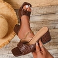 thumbnail image 2 of HVOBTTY Women's Summer Fashion Casual Solid Color Outdoor Heel Slide Sandals Square Toe On High Heel Heel Shoes Brown, 41, 2 of 5