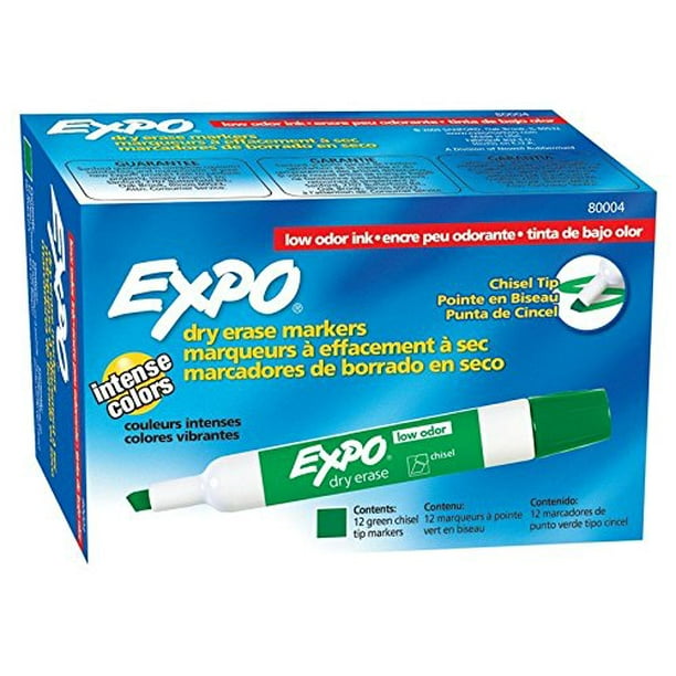 EXPO 80004 LowOdor Dry Erase Markers, Chisel Tip, Green, 12Count