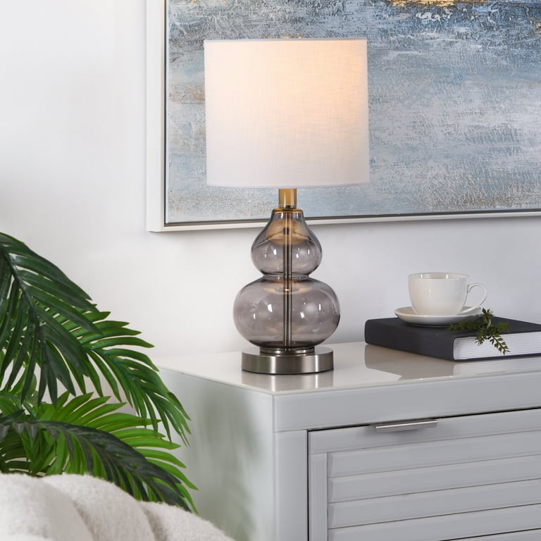 Better Homes and Gardens Smoked Grey Glass Table Lamp with Drum