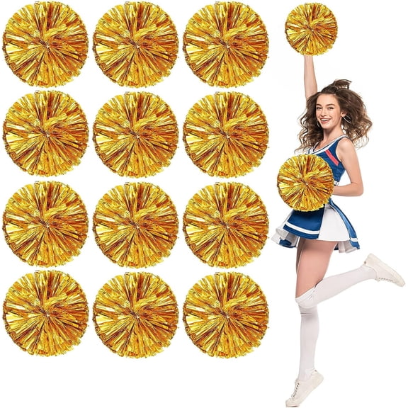 LINLIN 12 PCS Cheerleading Poms, Cheerleader Pompoms Hand Flowers,for Dancing, Cheerleading, Sports Parties Metallic Foil Pompoms