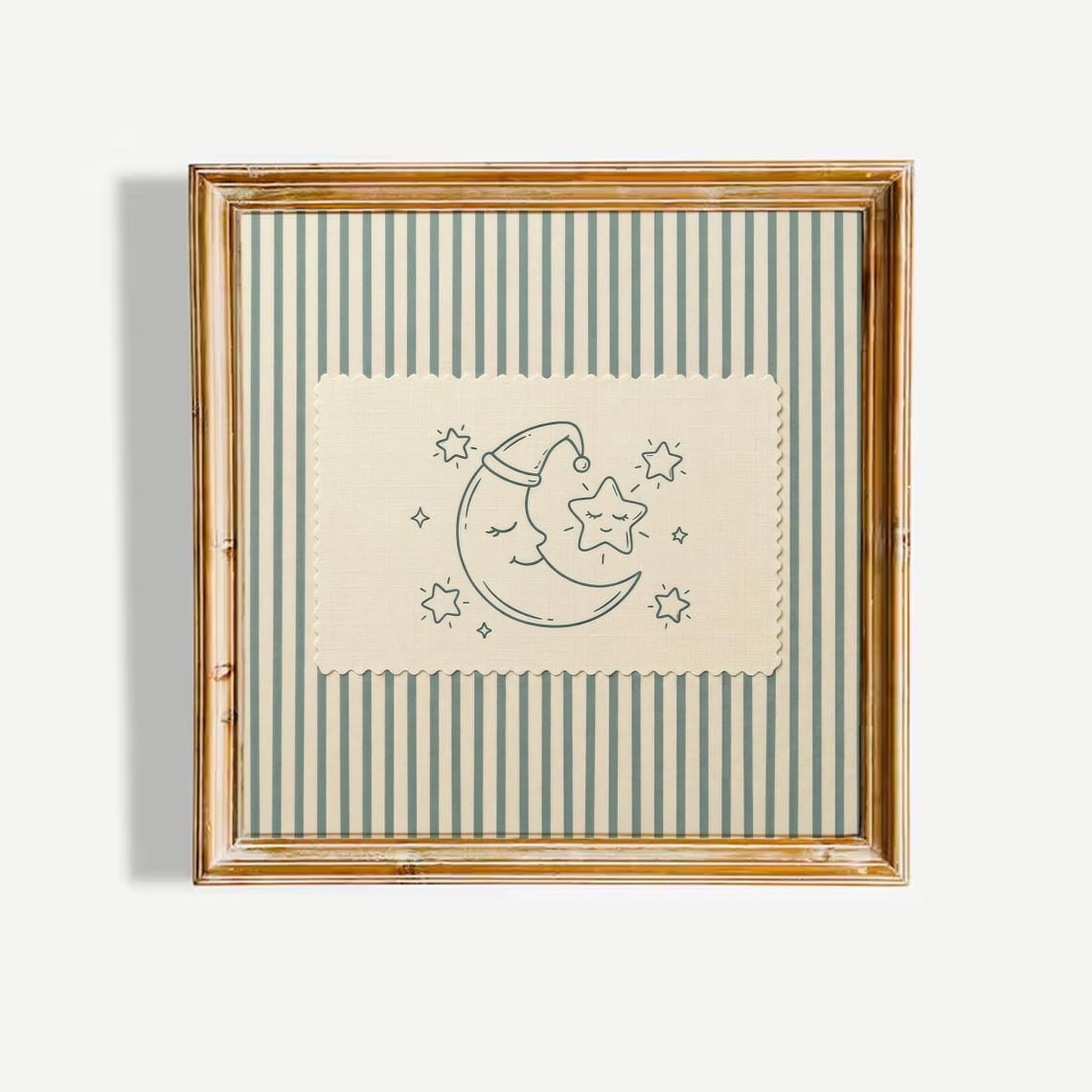 Moon Stars Nursery Blue Striped Celestial Wall Decor Sleepy Moon Poster