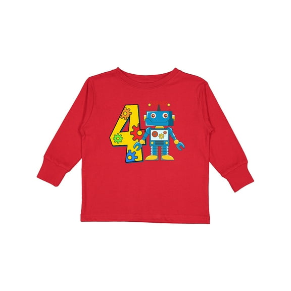 Inktastic 4th Birthday Robot Boys or Girls Long Sleeve Toddler T-Shirt