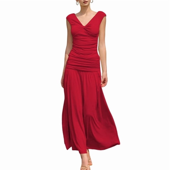 Maxi Skirt Set Women 2 Piece Outfits Sleeveless Top Maxi Skirt Solid Going Out Vacation Two Piece Skirt Set Red M