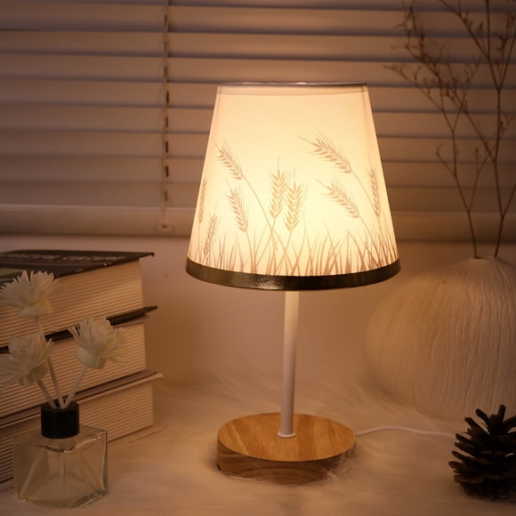 Soft White USB-Powered Table Lamp - Wooden Base, Cone Fabric Shade for Bedroom, Living Room, Study