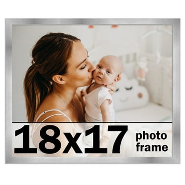 18x17 Frame Silver Stainless Steel Solid Wood Picture Frame | 0.75 Inch Moulding Width | Includes