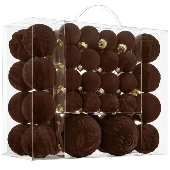 Velvet Ornements de Noël 46 Pcs Décorations d'Arbre Floquées Ornements Suspendus Assortiment Brun Café Boules des Fêtes Xmas Ensemble de Déco Maison pour Arbre de Noël Ornements de Noël Décorations de Noël Automne D