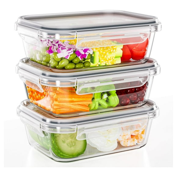 Glass Meal Prep Containers, 3PCS 1040 Ml Bpa-Free Leakproof Snap Lock Lids, Dishwasher Safe Microwave Safe Freezer Safe For Home And Office Use
