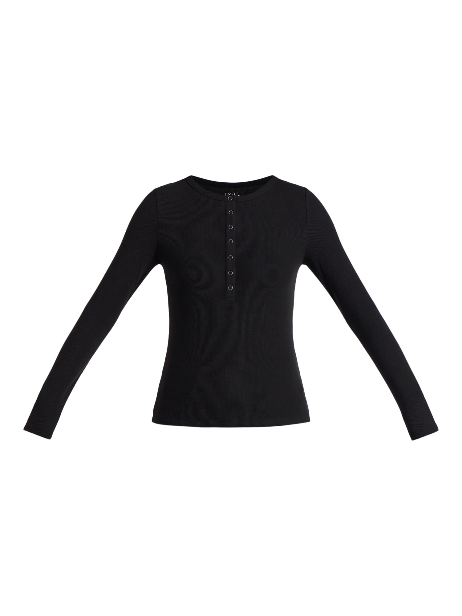 Time and Tru Women's Ribbed Henley Shirt with Long Sleeves, Sizes XS-XXXL