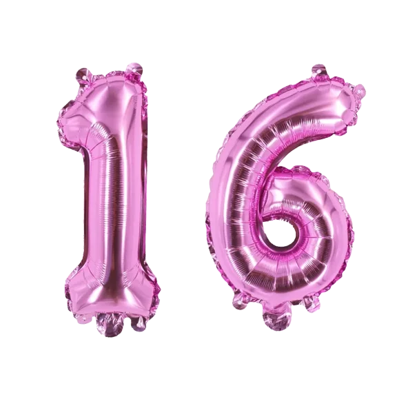 STARLIGHT- Number Sixteen Pink Balloon, 32" Foil Mylar, Sweet 16 Party Decoration Balloon