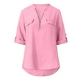 thumbnail image 4 of IROINNID Savings Womens Plus Size Tops Summer Long Sleeve Shirts Zip Lounge Tunic V-Neck Casual Blouse Tops,Pink, 4 of 8