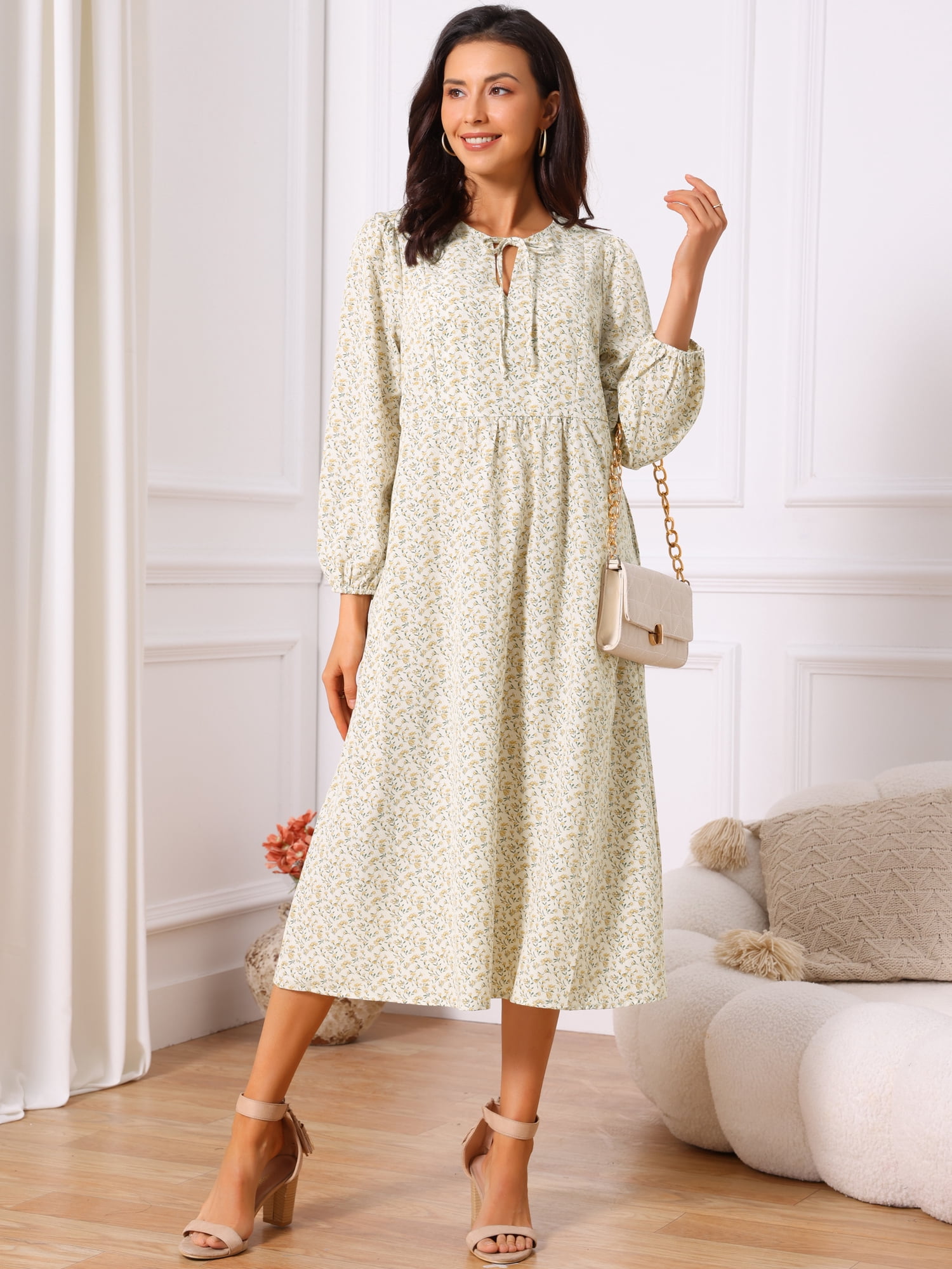 DARING DIVA Women's Fall V Neck Long Sleeve Flowy Midi Dress XL Apricot