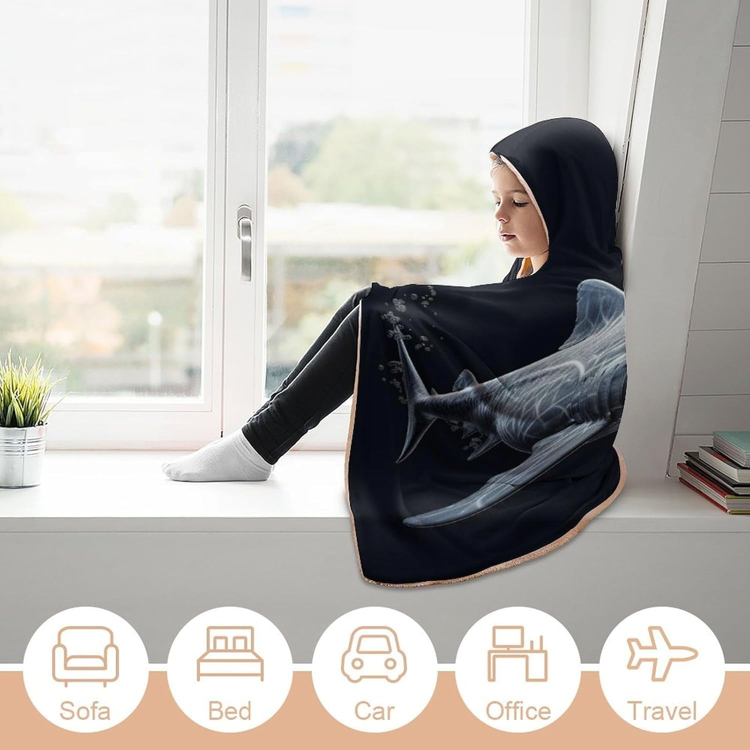 Shark Wearable Blanket Soft Cozy Plush Fleece Blanket Hoodie for Couch, Hooded Blanket Decorative for Shark Lovers