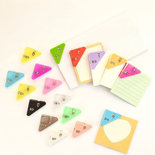 Corner Paper Clips, 1.53x2.04 Inch,Triangular Transparent File Corner Clip,Translucent Colored Paper Clips, Cute Plastic Bunder Clip for Office,Prevent Book Corner Curling,Holds to 40 Sheetes(10 Pcs)