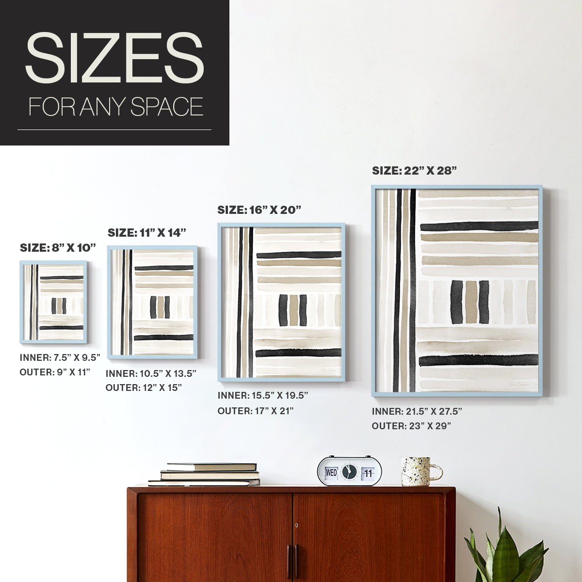 Neutral Lines II in Blue Solid Wood 11 x 14 Framed Print