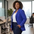 thumbnail image 3 of Agnes Orinda Women's Plus Size Fall Workwear Notched Lapel Button Down Office Blazer 1X Royal Blue, 3 of 6