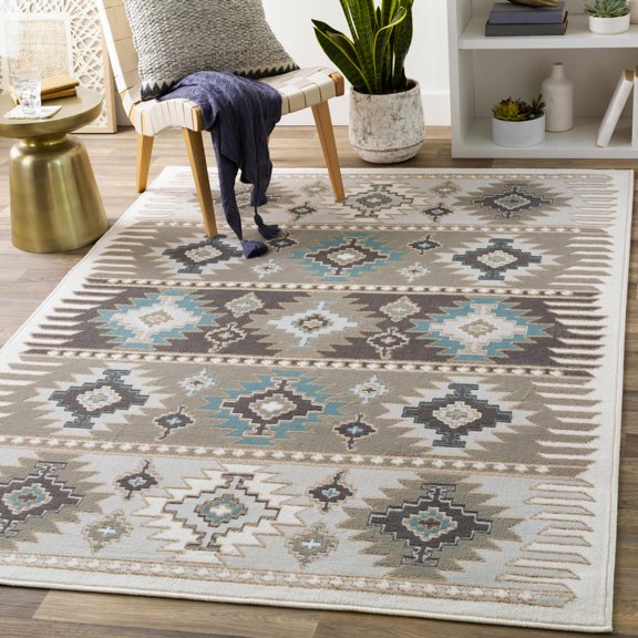 Hauteloom Eagleby Southwestern Tribal Living Room Bedroom Dining Room Area Rug - Aztec Native American Indian Indie Carpet - Farmhouse - Dark Brown, Light Brown, Beige, Cream, Green - 5'3" x 7'3"