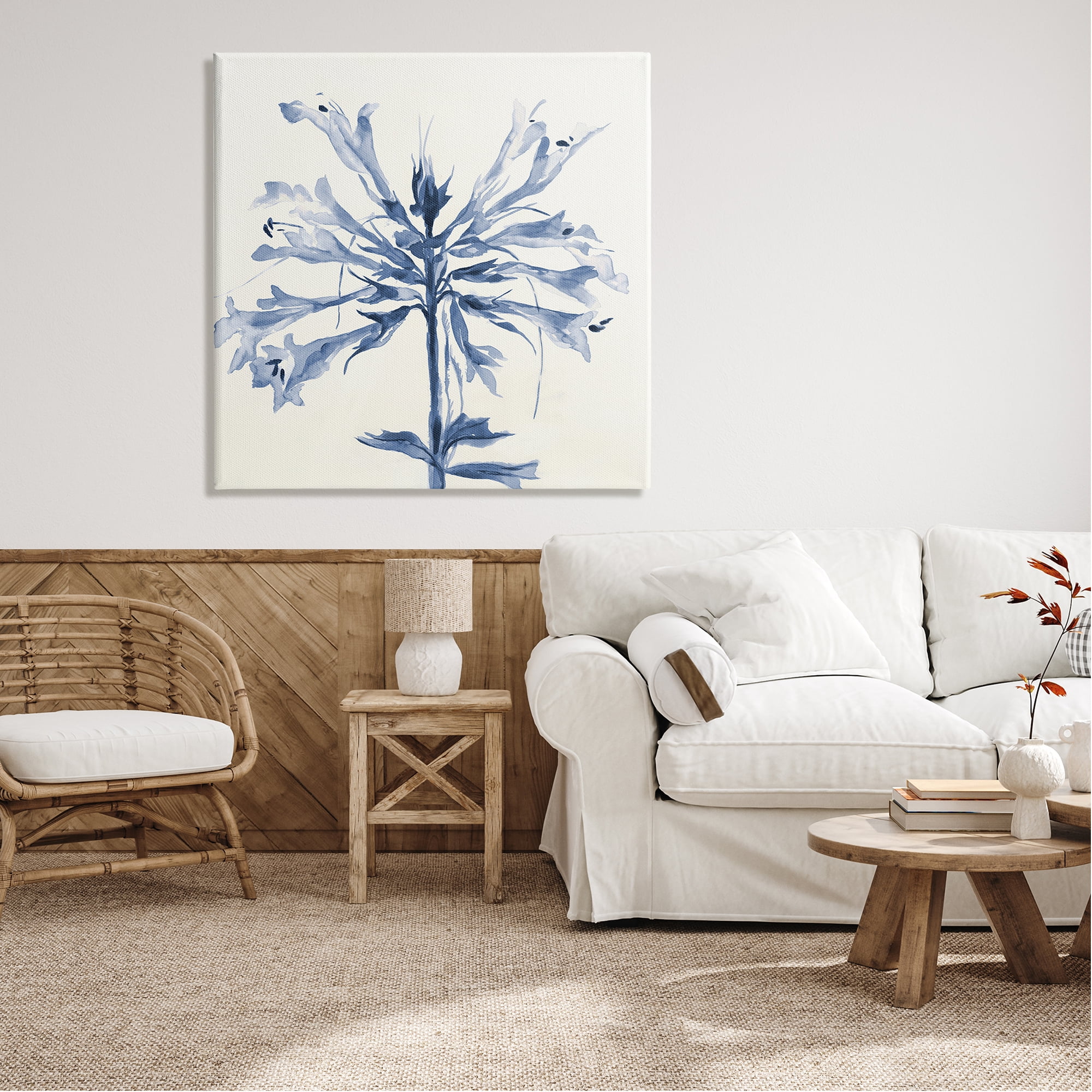 Stupell Industries Modern Blue Flower Botanical & Floral Painting Gallery Wrapped Canvas Print Wall Art, 36 x 36