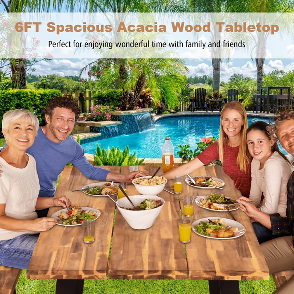 Aimee Lii 70 Inch Dining Table Set with Seats and Umbrella Hole, Outdoor Patio Furniture Aimee Lii 70 Inch Dining Table Set with Seats and Umbrella Hole, Outdoor Patio Furniture