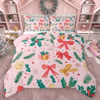 Homewish Cartoon Bowknot Bedding Comforter Set 2pcs for Kids Children Teens,Happy New Year Twin Comforter Sets Microfiber,Merry Christmas Xmas Breathable Bedding Set,Microfiber Bedroom Decor