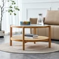 thumbnail image 2 of Royard Oaktree Round Coffee Table w/Glass Tabletop & Rattan Shelf, Boho Wood Circular Living Room Table, 2 of 7
